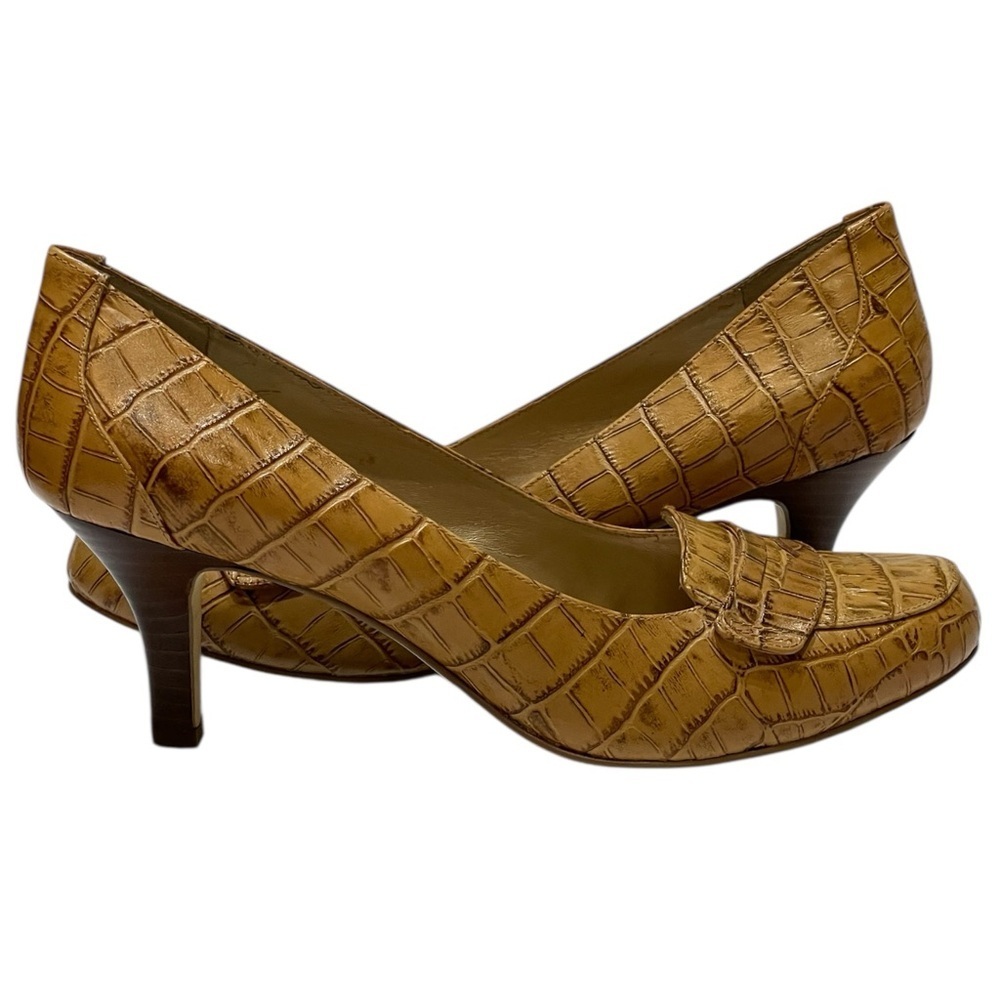 ALEX MARIE LOAFER CROC EMBOSSED LEATHER KITTEN HEELS SZ 10M NWOTS